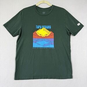 Topo Designs Shirt Mens Medium Reflecting Peaks Graphic Tee Organic Cotton Green
